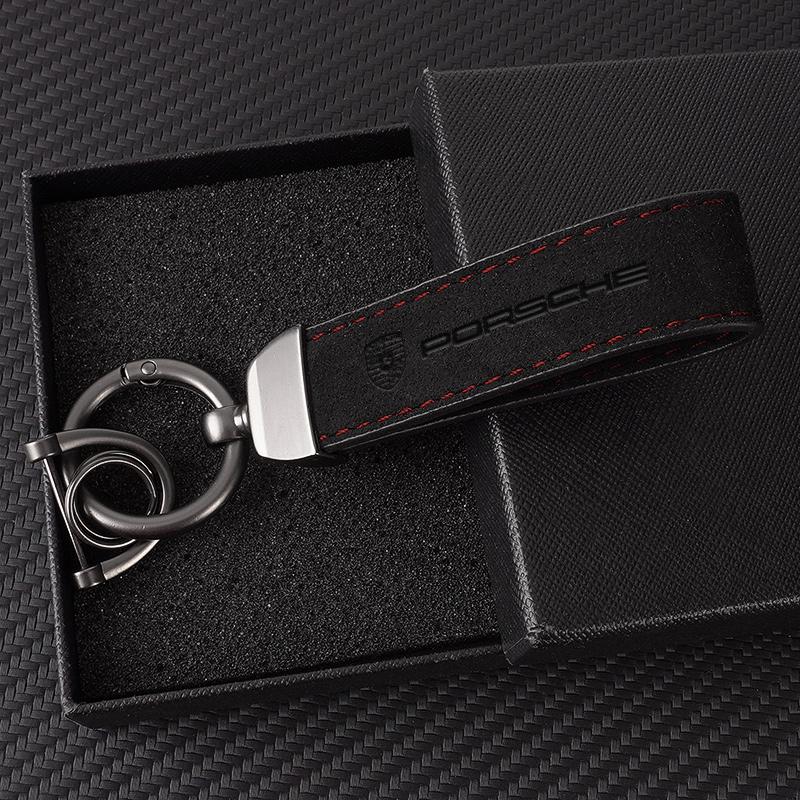 High Quality Luxury Women Men Suede Leather Car Keychains For Porsche Panamera Cayenne Taycan 911 718 Macan Carrera-GT 928 944 fvbm70