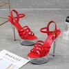 190 Series 14.5cm Heel 4.5cm Platform  Sexy Thin Heel Waterproof  Sandals Transparent Crystal Shoes Wedding Red LFD