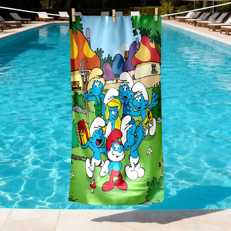 Blue Smurfs Print Beach Towel Design, Soft, Lightweight. for Home Bathroom, Spa, Pool, Yoga, Surfing, Camping, Gift for Family, Friend