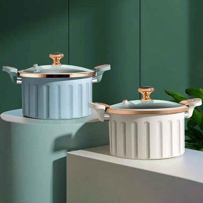 8 л Микро-скороварка для супа с антипригарным покрытием, сковорода-вок с двумя ушками и крышкой, индукционная плита для дома, газовая плита, римский горшок для приготовления пищи
