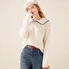 TUHUANG Women's Pure Wool Cable Knit Sailor Collar Sweater