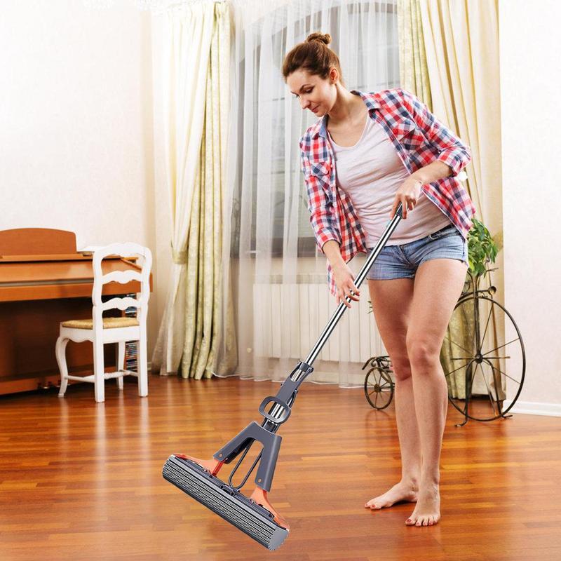 Роликовая швабра для пола с регулируемой ручкой, роликовая швабра для пола с губкой ПВА, эффективная чистка, впитывающая губка для плитки из твердой древесины