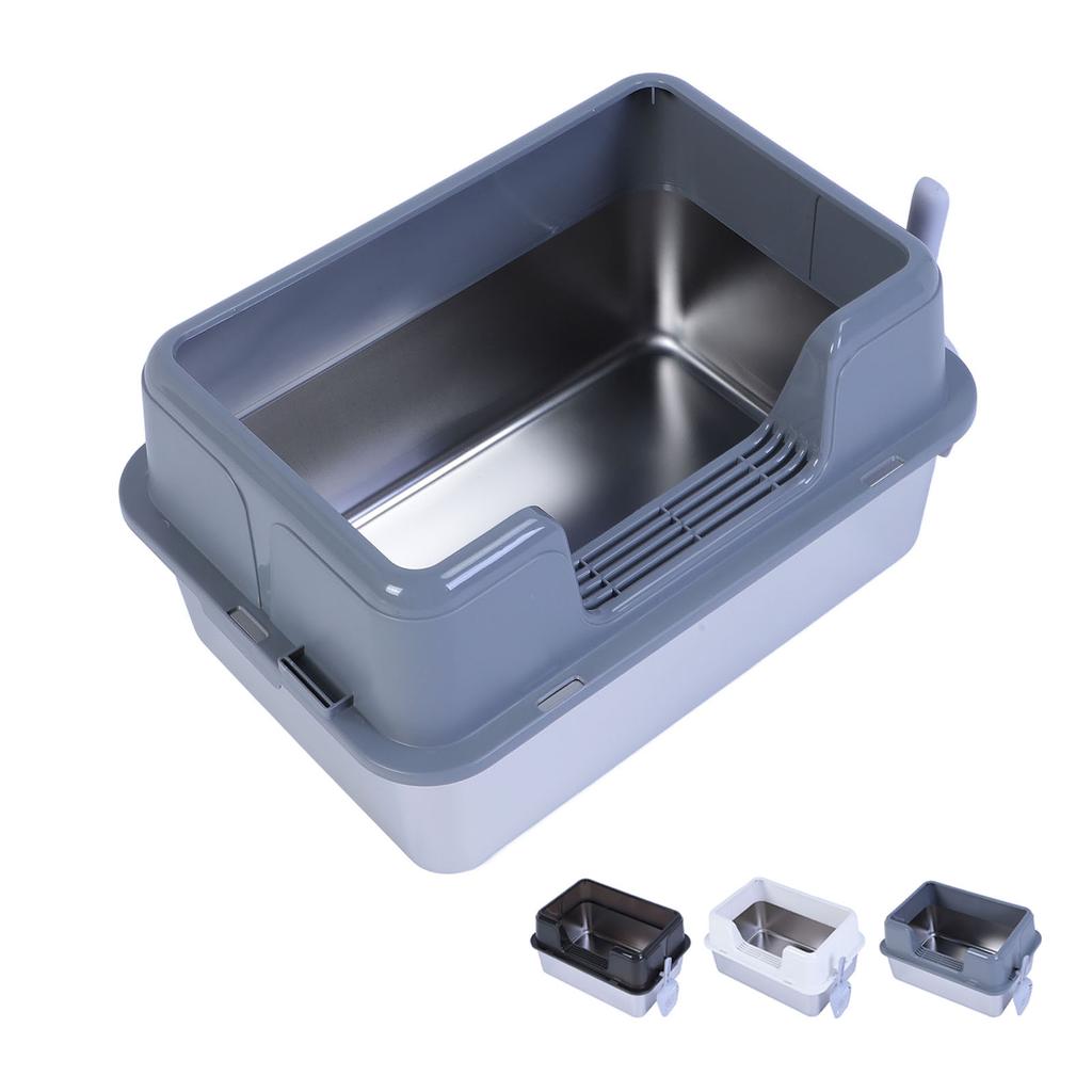 Металлический лоток для кошачьего туалета из нержавеющей стали 20 л, легко моется, не разбрызгивается, высокий бортик, большой лоток для кошачьего туалета