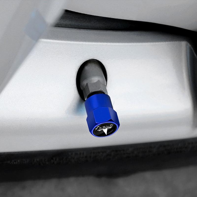 4Pcs Metal Car Logo Wheel Tire Hex Valve Caps Stem Case Covers For Tesla Model S Model X Model Y Cybertruck Model 3 Model Y