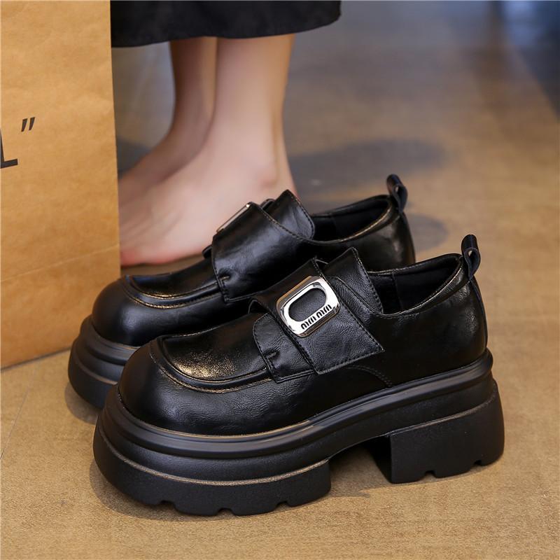 Лоферы на платформе, маленькие люди набирают 7 см в высоту, маленькие кожаные туфли, женская обувь, ретро-туфли на липучках