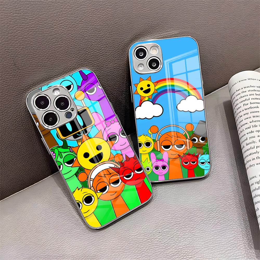 Мультяшный Игровой Чехол Sprunki для Телефона iPhone 17 Pro Max 15 Pro 16 14 Plus 12 13 Mini 11 Pro Ударопрочный Гальванизированный Стеклянный Чехол