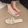 Стразы шлепанцы носить пляжные сандалии Xiaoxiang тапочки на плоской подошве женские 2025 лето новый французский юбка