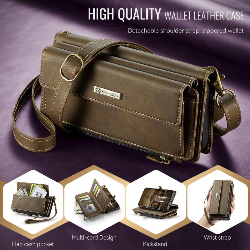 Чехол-бумажник с длинным ремешком из флип-кожи для Samsung Galaxy S26 Ultra S25 FE S24 Plus S23 S22 S21 A57 A17 A16 A56 A15 A55 A14 A54 с молнией и карманами для карт