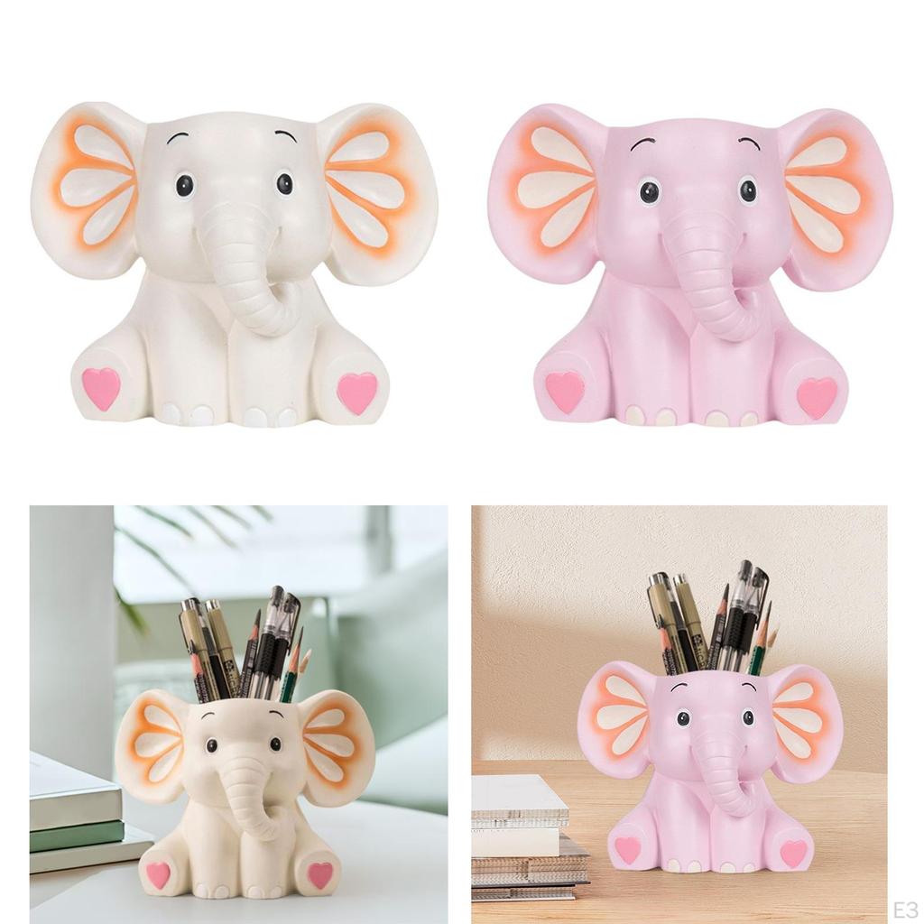 Cute Elephant Pen Holder Decoration Desktop Organizer for Desk Supplies Hand Painted Resin Statue