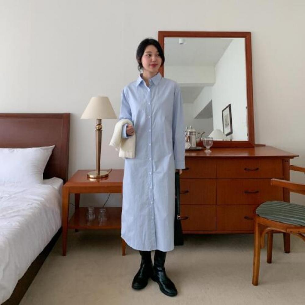 New Arrivals Open Run Mirur Long Shirt Spring Dress Collar Neck Simple Women