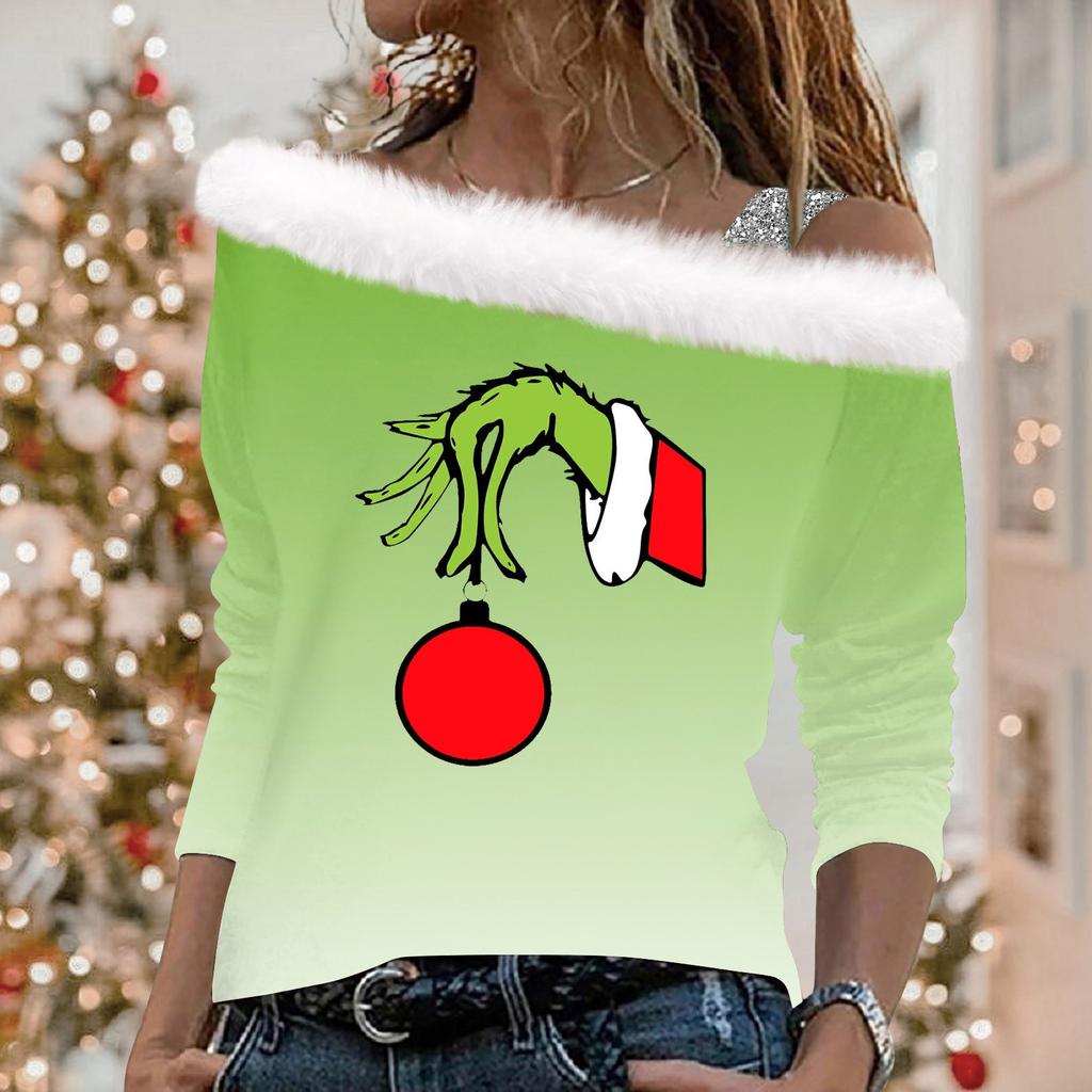 Женские топы с длинными рукавами, свободные пуловеры с рождественским принтом