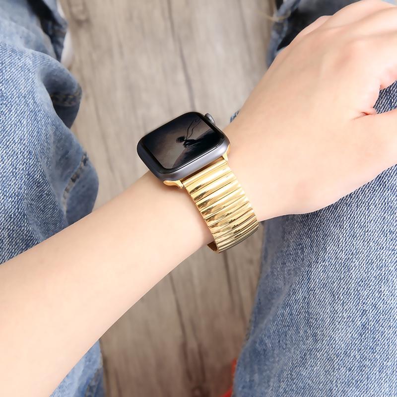 Эластичный металлический ремешок для Apple Watch Ultra 49 мм 8 7 45 мм 41 мм браслет из нержавеющей стали для iWatch 6 5 4 3 SE 44 мм 42 мм 40 мм