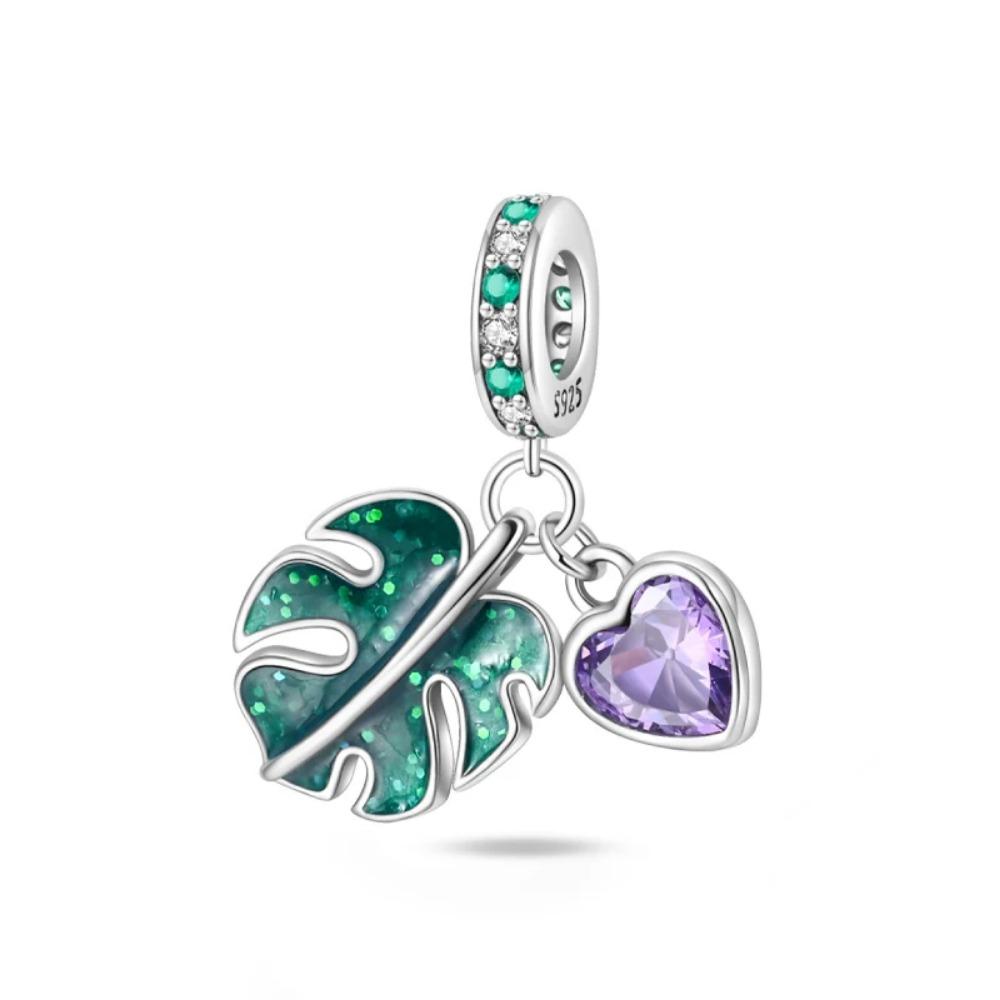 925 Silver Color Four-Leaf Clover Avocado Cactus Green Series Charms Beads Fit 3mm 925 Bracelet Fine DIY Jewelry