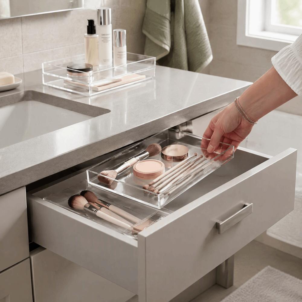 2 PCS Transparent Bathroom Tray Acrylic Acrylic Organizer Tray Practical Clear Vanity Tray Counter