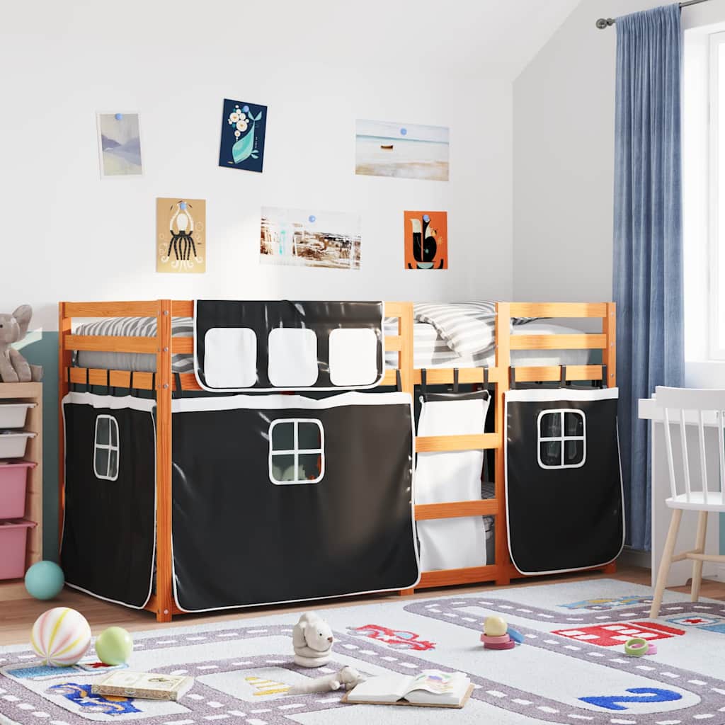 Bunk Bed with Curtains White & Black 90x200 cm Pine Wood