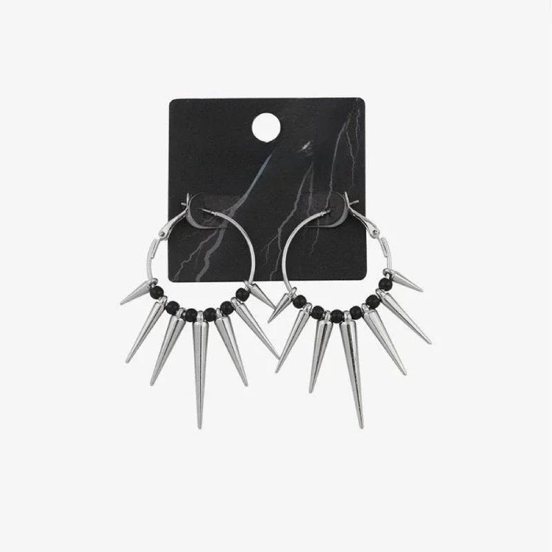 Personality Grunge Rock Accessories Black Rivet Hoop Earrings Cool Hip Hop Earring for Women EgirlPunk Mens Jewelry Fashion Gift