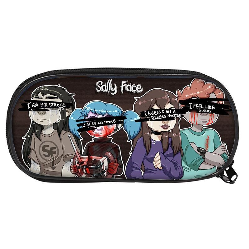 Professional Nylon Pencil Case With Sally Face Cartoon Print Design For Students And Office Workers