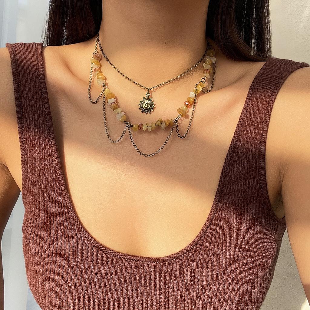 Сладкий и Прохладный Праздничный Ветер Неправильный Гравий Ожерелье Женское Мятный Диффузная Волна Ветер Луна Подвеска Многослойное Ожерелье