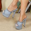 Летние Сексуальные Туфли на Шпильке Деним Шлепанцы с Открытым Носком Женская Мода Платформа Стриптиз Вечеринка Шлепанцы Zapatillas De Mujer