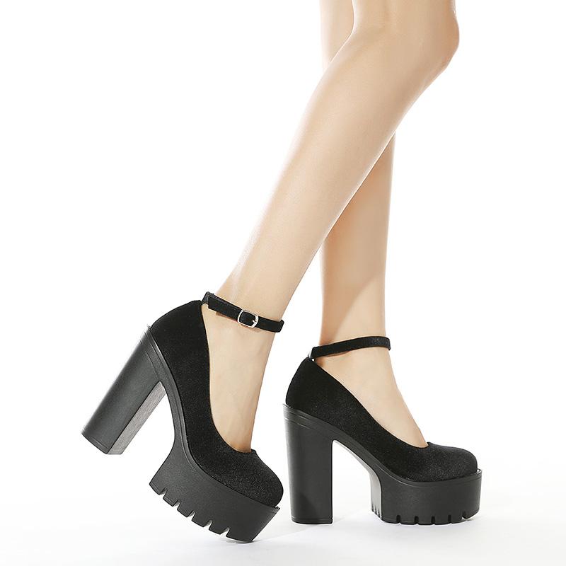 Весенне-осенние пикантные женские туфли-лодочки на платформе, женские туфли на толстом высоком каблуке, женская замшевая уличная обувь на черной резиновой подошве