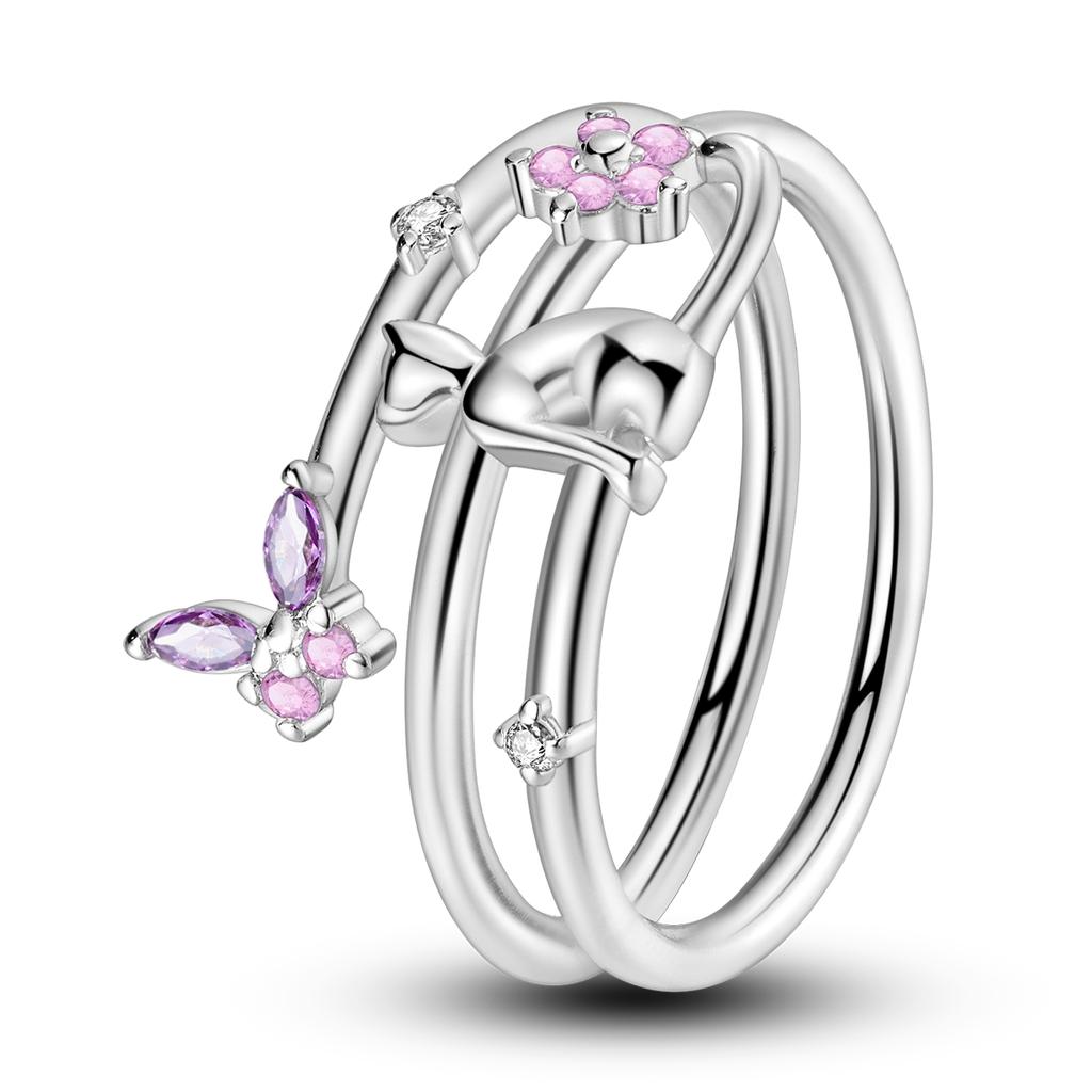 copper Plated Pink Cat Ring Infinite Authentic Design Heart Zircon Wedding Anniversary Rings Jewellery Gift Ideal For Women