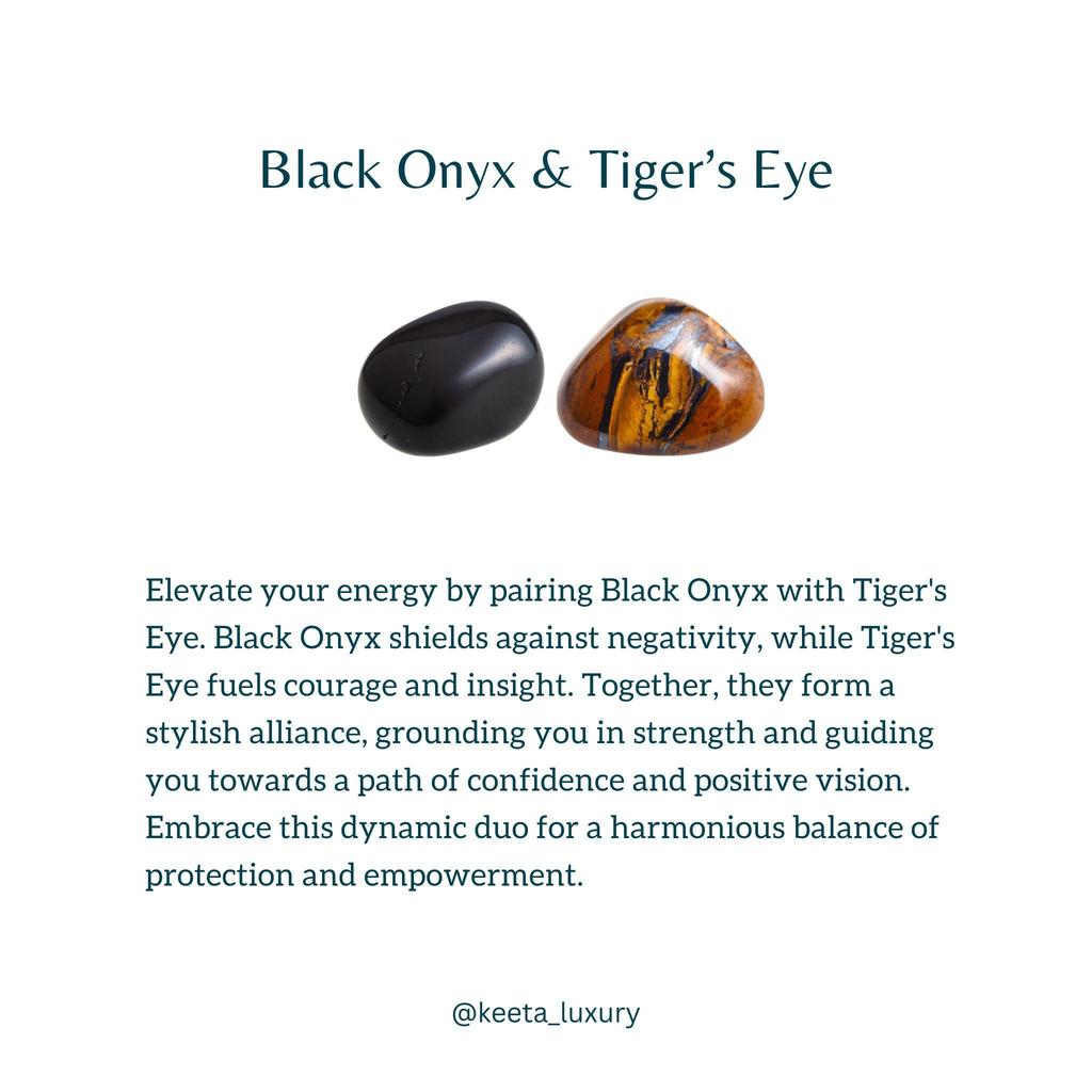 Natural Black onyx and tiger eye bead bracelet Black crystal beaded jewelry for man Stretchable handmade bracelets for boys Gift for him