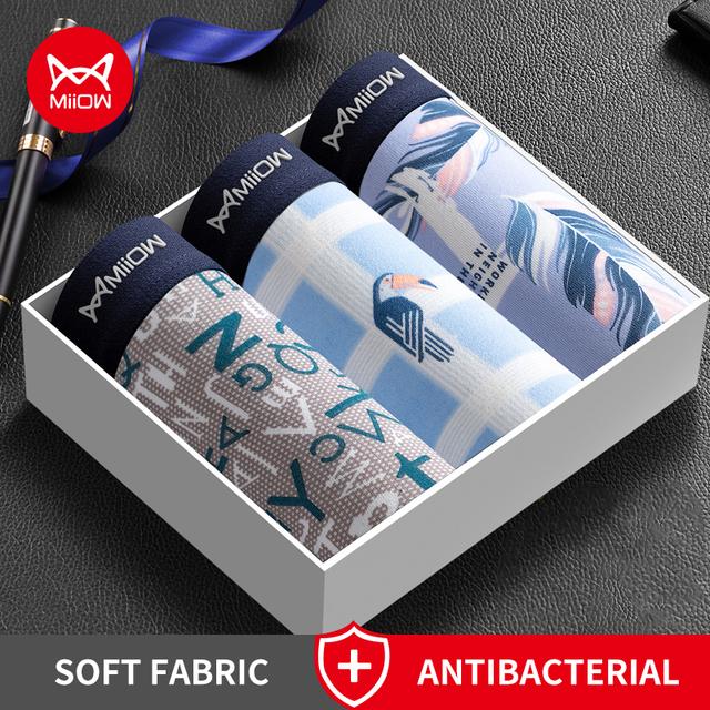 MiiOW 3 шт. мужское нижнее белье боксеры мужские удобные полиэстеровая внутренняя одежда сексуальные мужские трусы боксеры шорты мужские принт