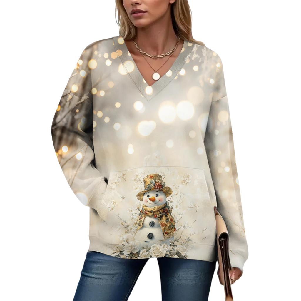 Women's Casual And Fashionable Christmas Print Long-Sleeved Top