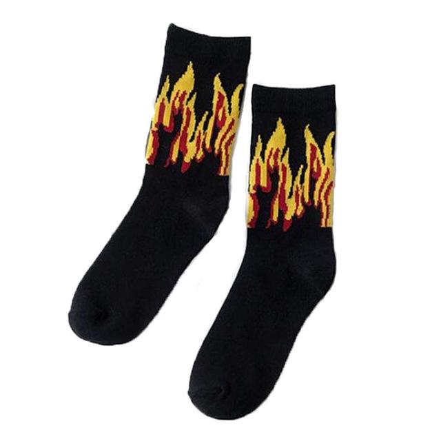 Fashion Hip Hop Hit Color On Fire Crew Sock Red Flame Blaze Power Torch Hot Warmth Street Skateboard