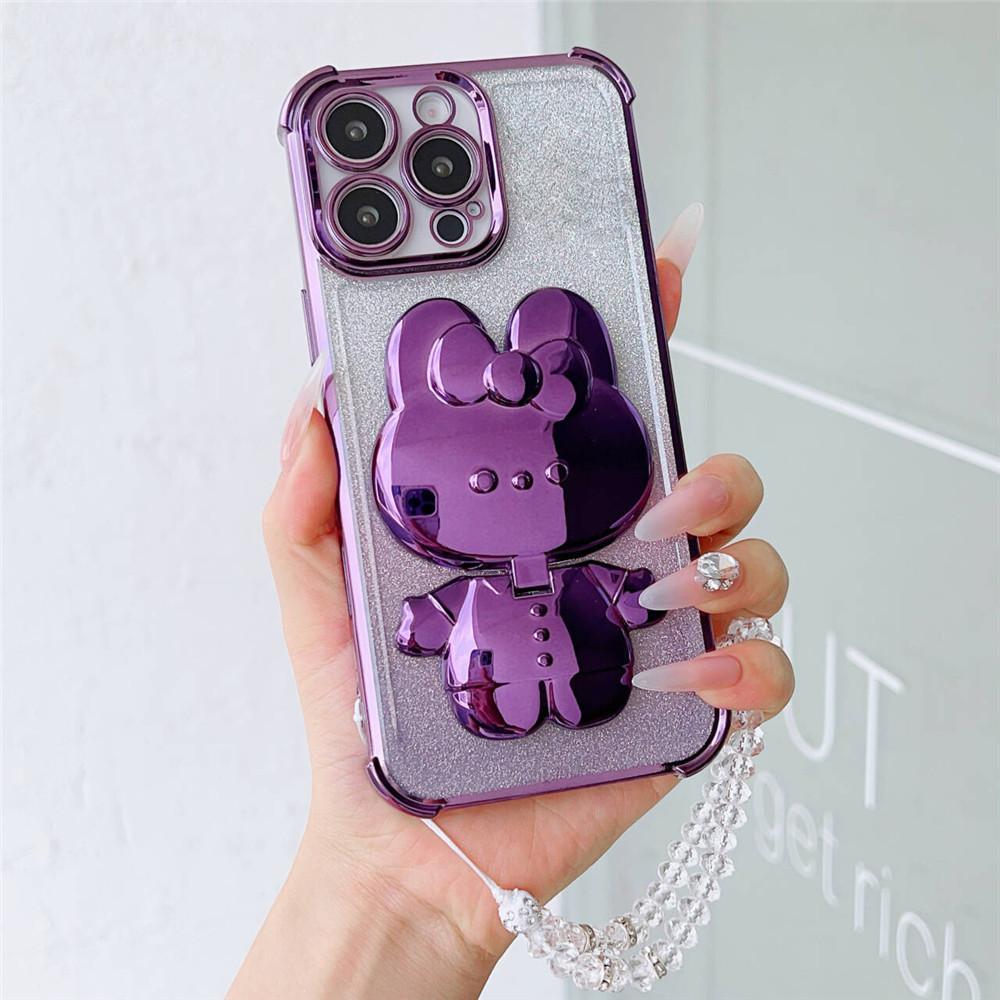 Glitter Shockproof Phone Case For Motorola Moto G10 G20 G30 G84 G54 G82 5G G52 G71S Mirror Rabbit Stand Crystal Chain Soft Cover