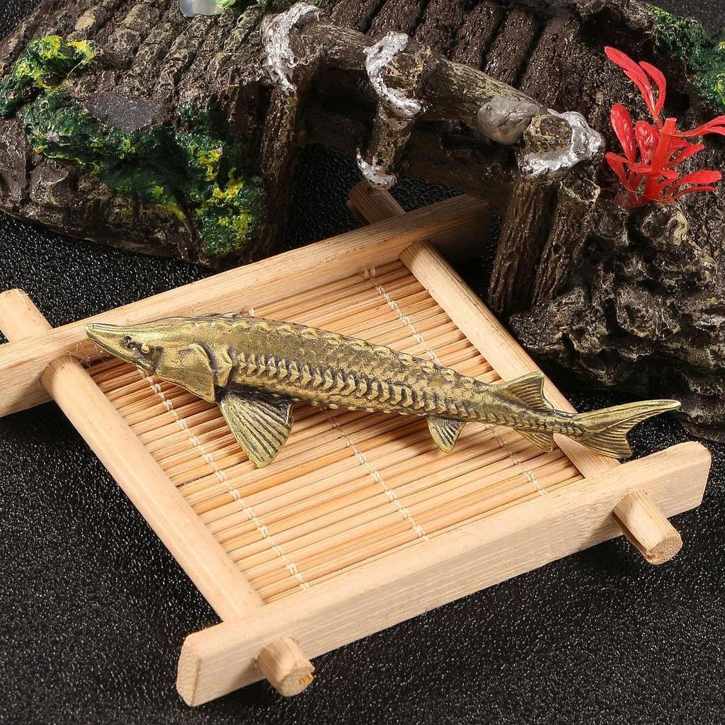 Sturgeon Fish Statue Brass Figurine Ornament Good Luck Decorative Vintage Style Sculpture for