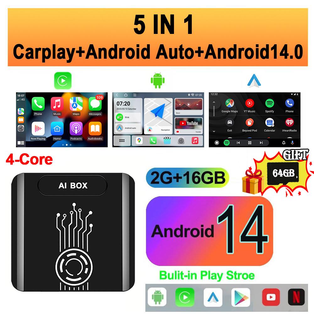 2025 НОВЫЙ Android14 CarPlay Ai Box Бесплатная карта памяти Беспроводной Carplay Android Auto Смарт-донгл 4/8-ядерный Plug and Play
