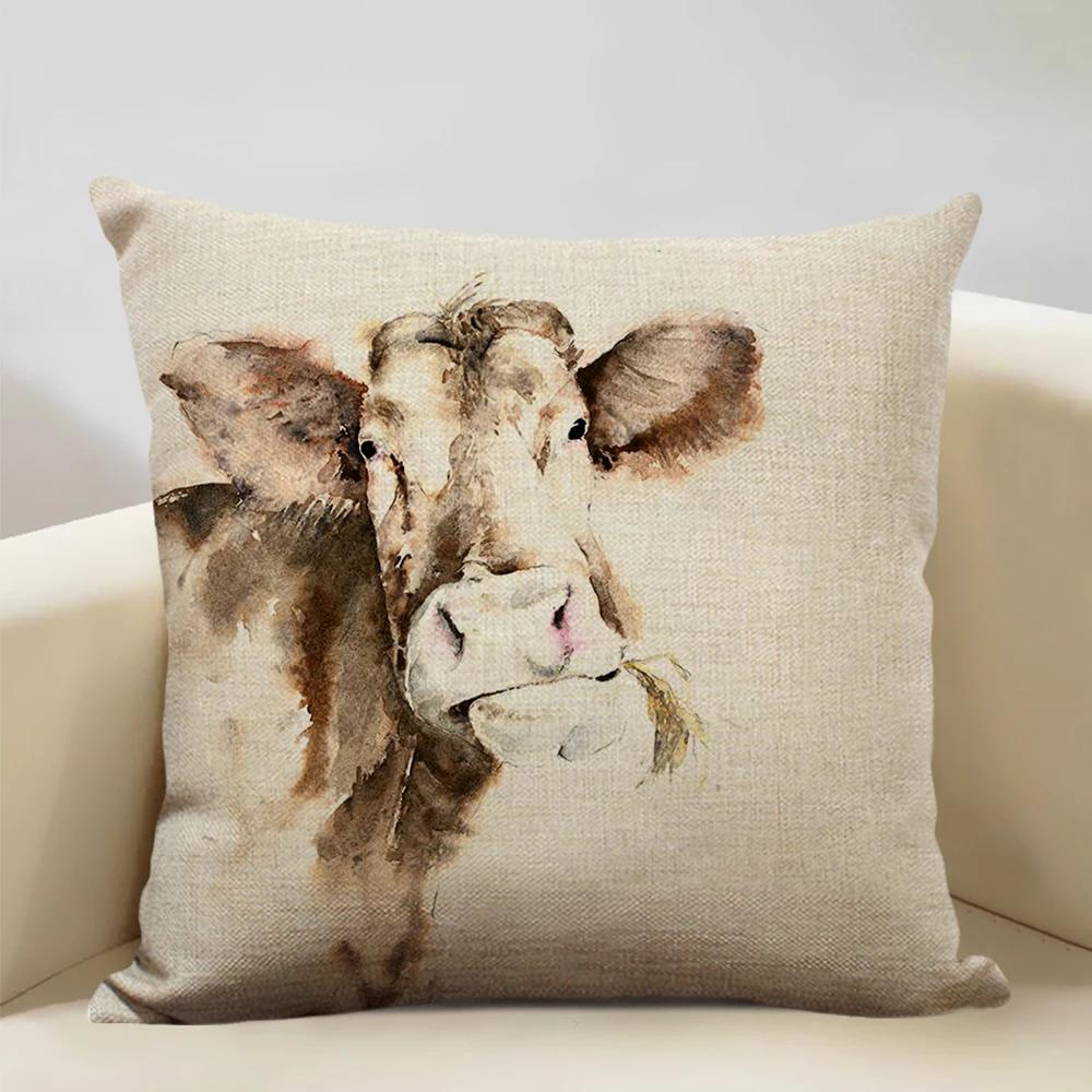 Акварельный Животное Лошадь Курица Ящерица Корова Антилопа Декоративная Наволочка 45x45см Чехол на Подушку для Дивана Домашний Декор