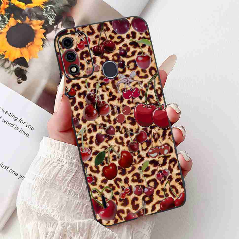 For Itel A48 6.1" Case Fashion Painting Soft Silicone TPU Black Cover For ITEL A48 itel a48 Popular Design Flowers Phone Cases