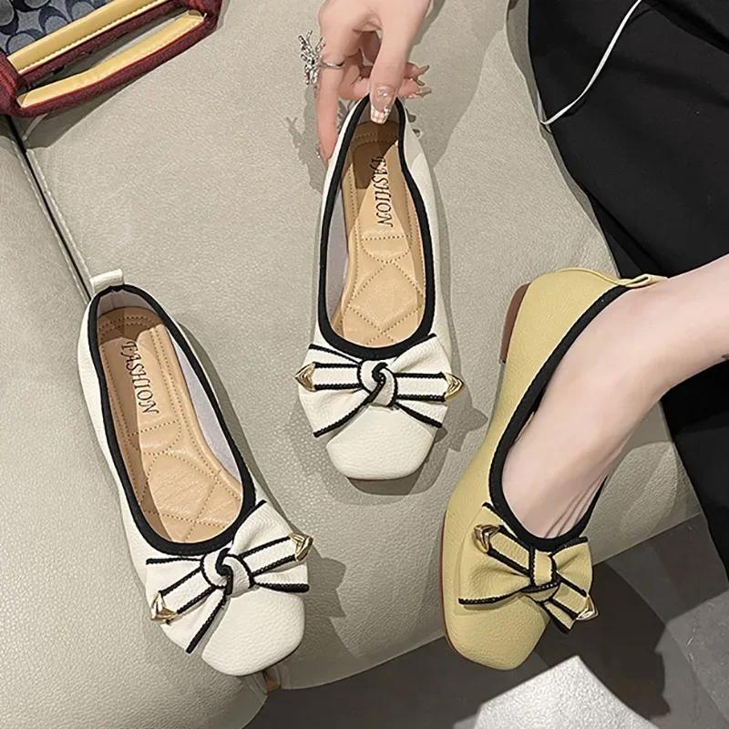 Большие размеры 43, женские удобные топсайдеры на плоской подошве, туфли без шнуровки с квадратным носком, обувь для девочек с бантом, офисная женская обувь