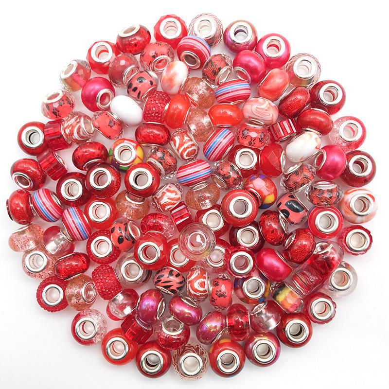 Ассорти из бусин с крупными отверстиями в стиле панцзя (10 шт): Желтый, зеленый, розовый, синий, фиолетовый для браслетов своими руками.