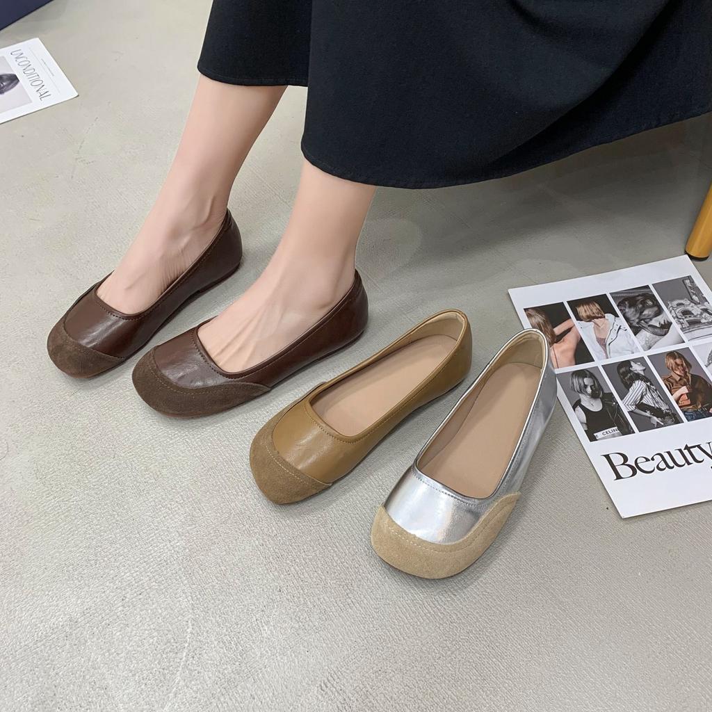 Retro Round Head Shallow Mouth Single Shoes Women Spring and Autumn New Evening Wind Flat Office Casual Comfortable Shoes