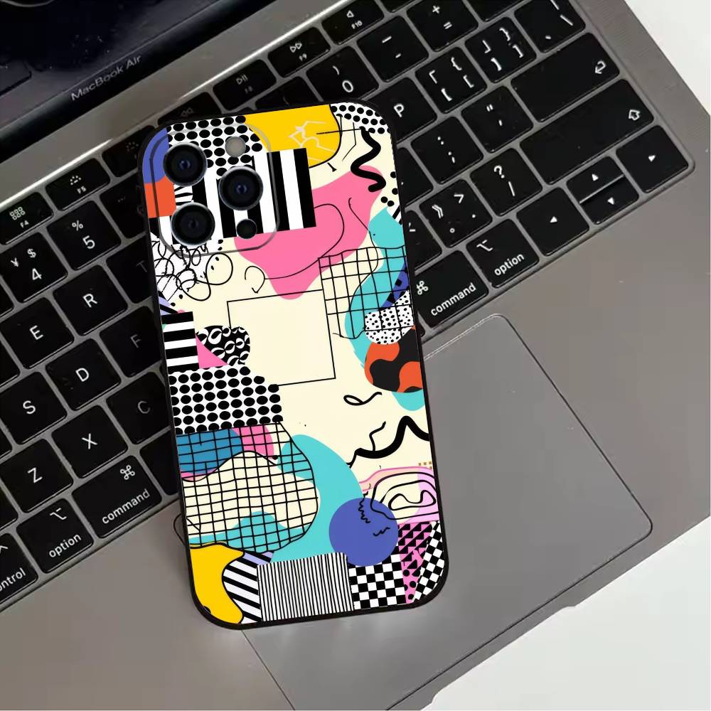 Trendy Abstract  Phone Case For iPhone 17,16,15,14,13,12,11 Plus,Pro Max,XS,Soft Silicone Black Cover
