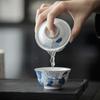 Retro Blue and White Hand-painted Loquat Teacup Master Cup, Kung Fu Tea Set Ceramic Liu Yinkou Tea Cup