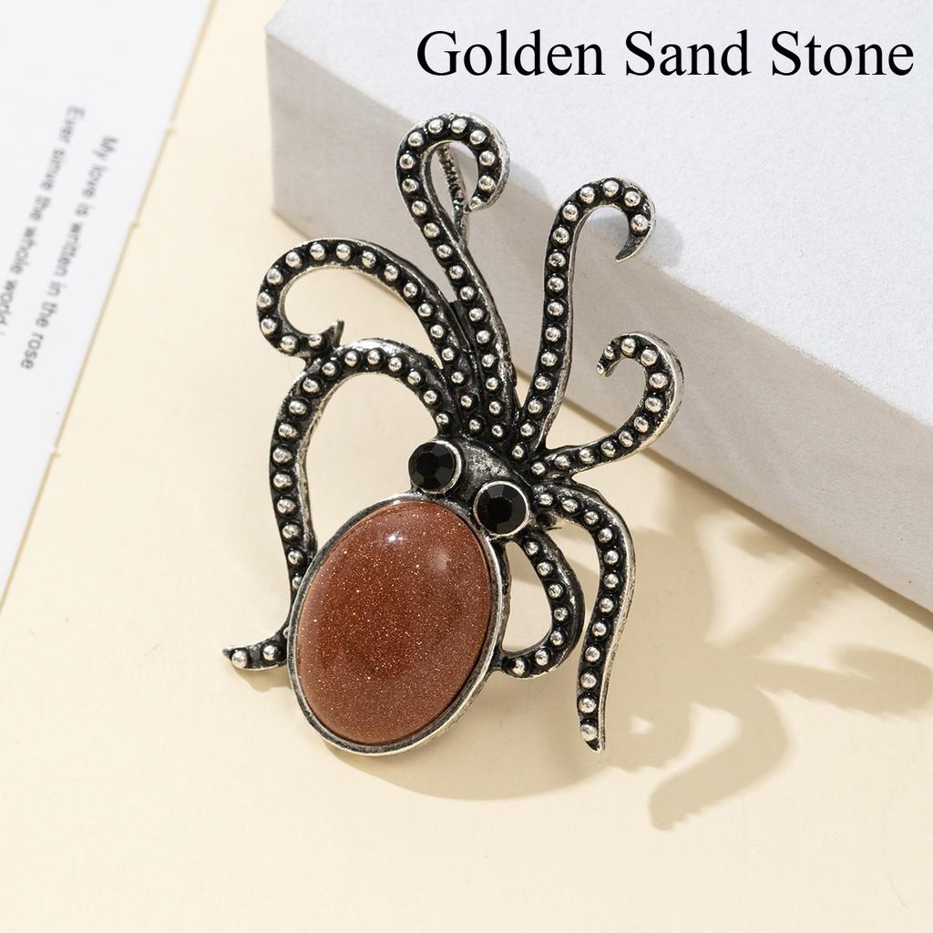 1 шт. Летние броши в виде осьминога из натурального камня в стиле океана, хрустальная брошь с аметистом, агатом, нефритом и драгоценным камнем для унисекс-ювелирных изделий на день рождения в подарок
