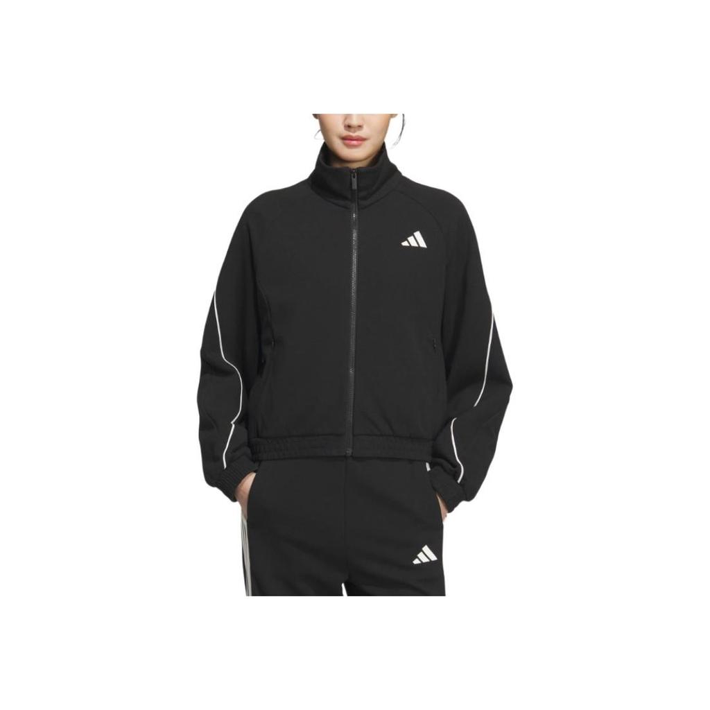 Adidas SS25 Стадионный трикотаж Свободный крой Воротник-стойка Простая Универсальная куртка Женская куртка KC0018