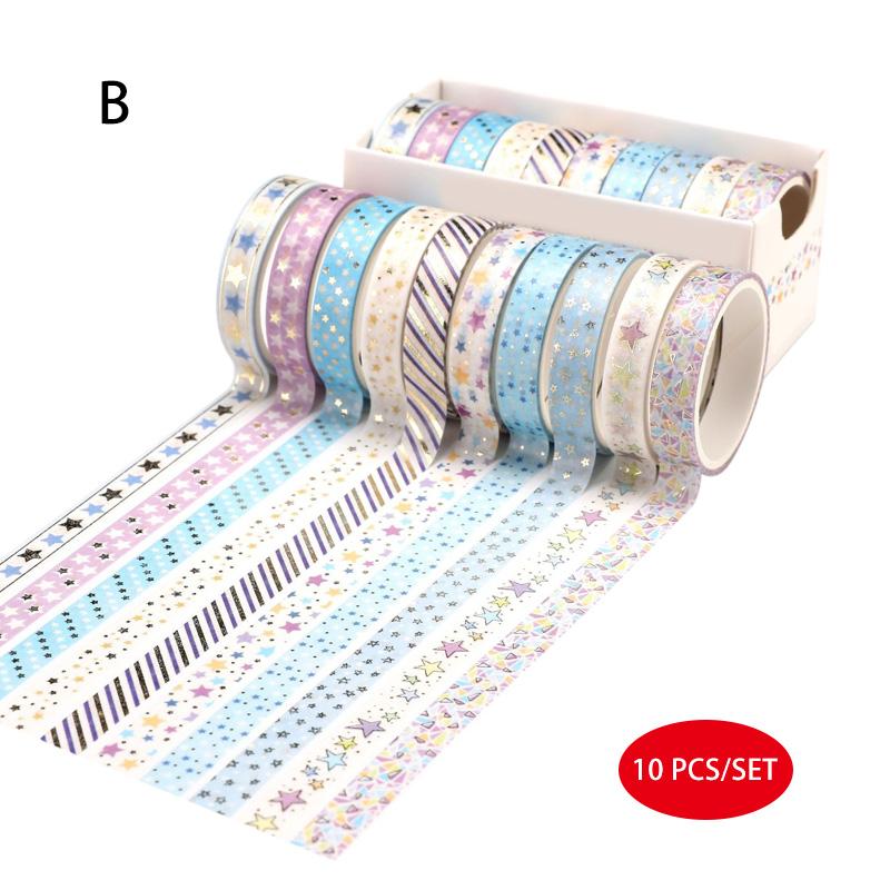 10 шт./компл. золотая фольга, бронзовая лента Васи, милая малярная лента, декоративная клейкая лента, наклейка для скрапбукинга, канцелярские принадлежности «сделай сам», наклейка