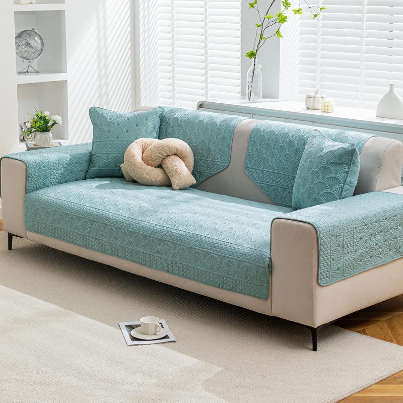 Simplicity Sofa Cushion Four Seasons Universal Couch Cushion Pure Cotton Sewn Scallop Pattern Sofa Mat Solid Color Sofa Cover