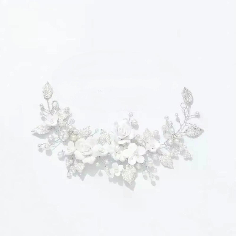 Fashion Crystal Pearl Hair Piece Ancient Style Leaf Flower Wedding Hair Vine Silver Polymer Clay Bridal Hair Accessory Party