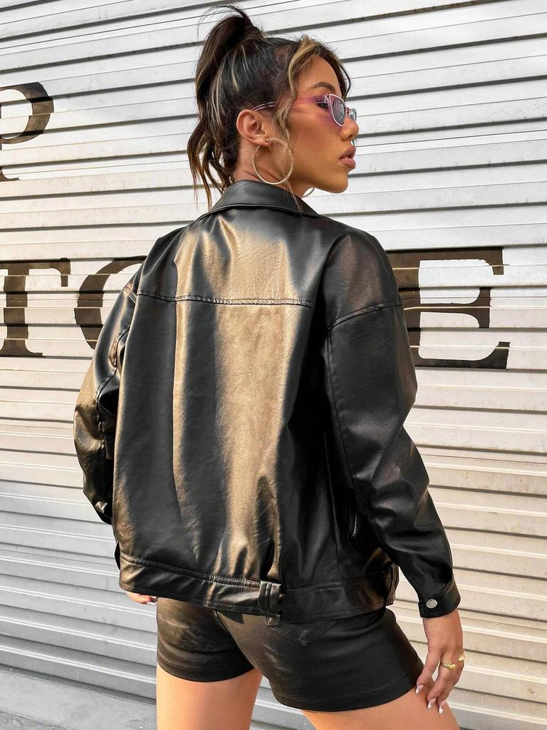 Rose Beauty A Drop Shoulder куртка из искусственной кожи мото