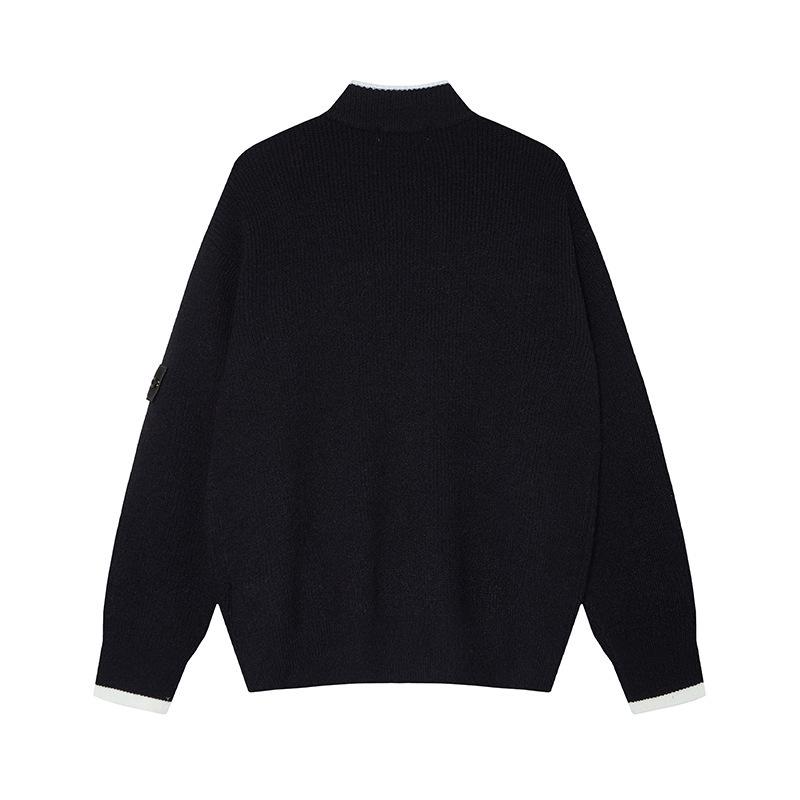 Унисекс Осенне-Зимний Кардиган на Молнии с Каменным Узором: Стойка воротника, Деталь с нашивкой, Двухцветный вязаный свитер