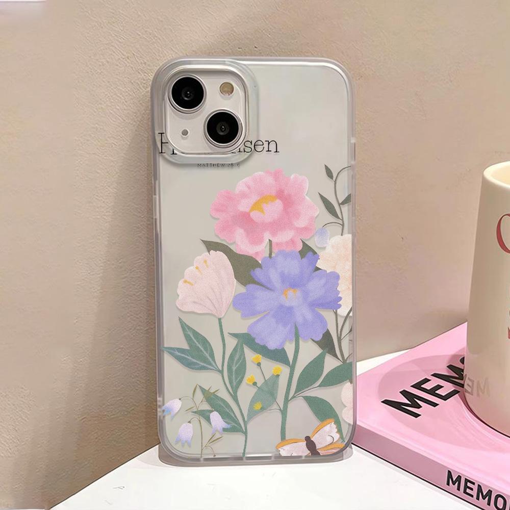 Чехлы для мобильных телефонов iPhone 11 13 15 Pro Max 12 14 Pro Max Чехол для iPhone 16 15 Plus 13 Pro 12 Матовая текстура с рисунком в виде мультяшных цветов