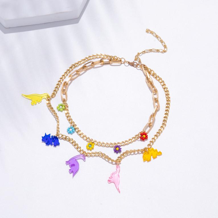 Geometric Style Alloy Cross Chain Dinosaur Flower Necklace For Elegant Outfits