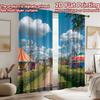 2D flat printing 2pcs Scene Curtain Carnival Ferris Wheel Fun Sky Digital Printed Polyester Drapes Birthday Party Perfect for