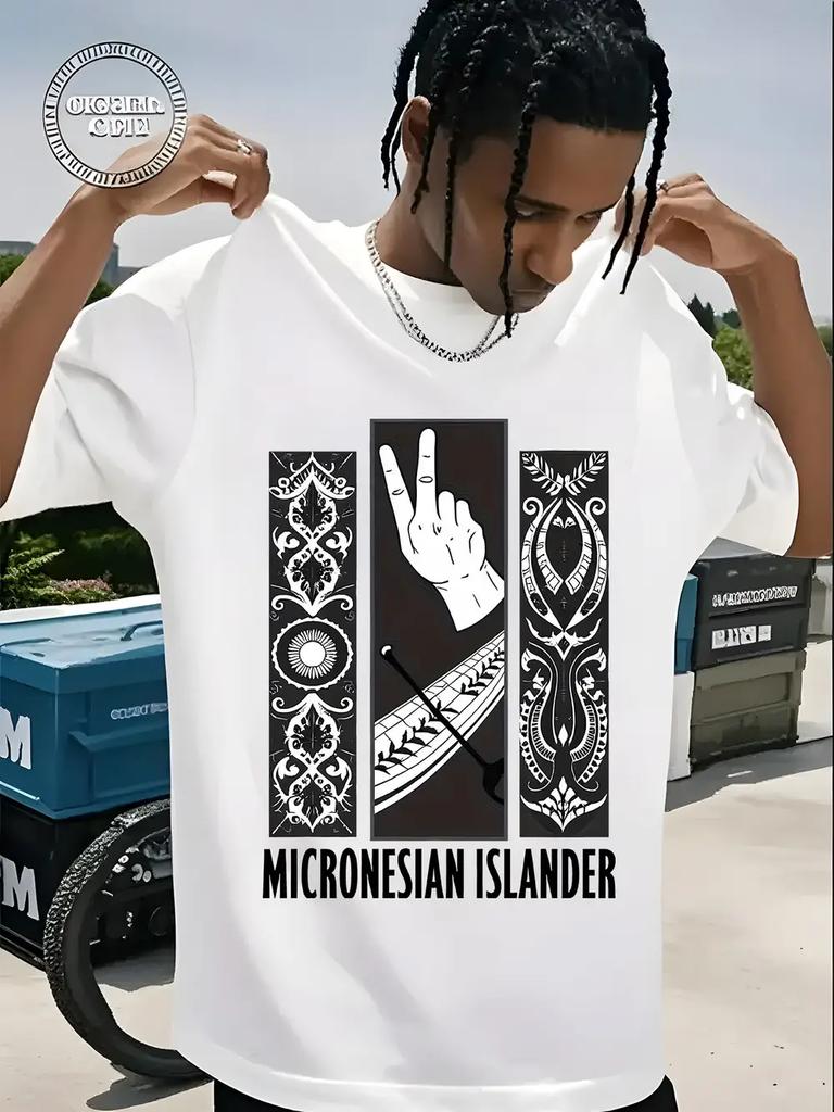Micronesian Island Graphic T-shirt - Lightweight Crew Neck Short Sleeve Tee with Vibrant Hand & Island Design